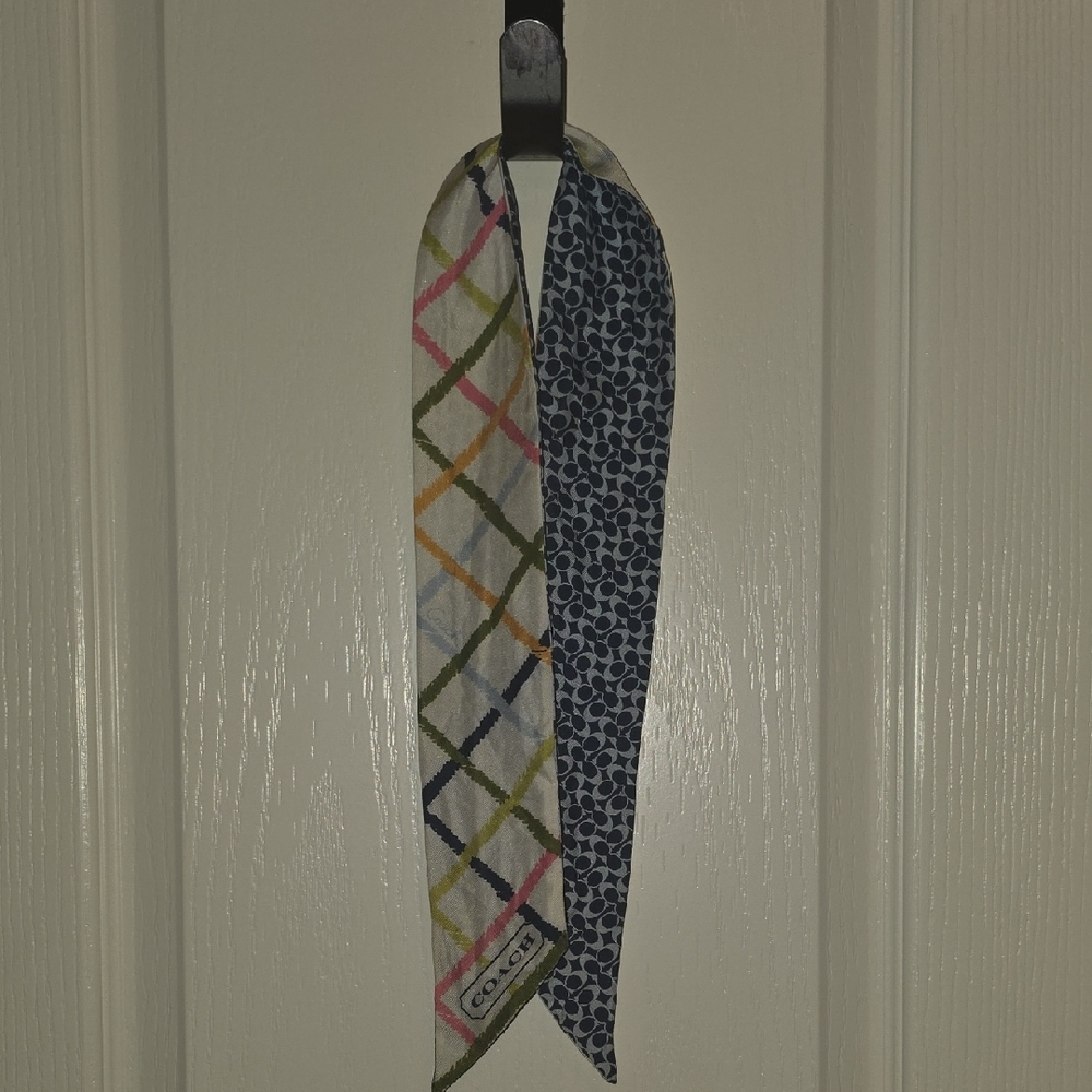 Coach Plaid and Navy Polka Dot Scarf